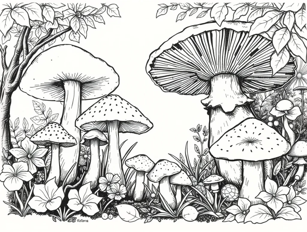 mushrooms coloring pages for adults